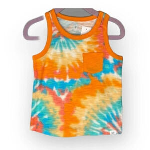 GAP NWT Boys Mango Orange Tie Dye Pocket Tank Top Contrast Trim Size 12-18m